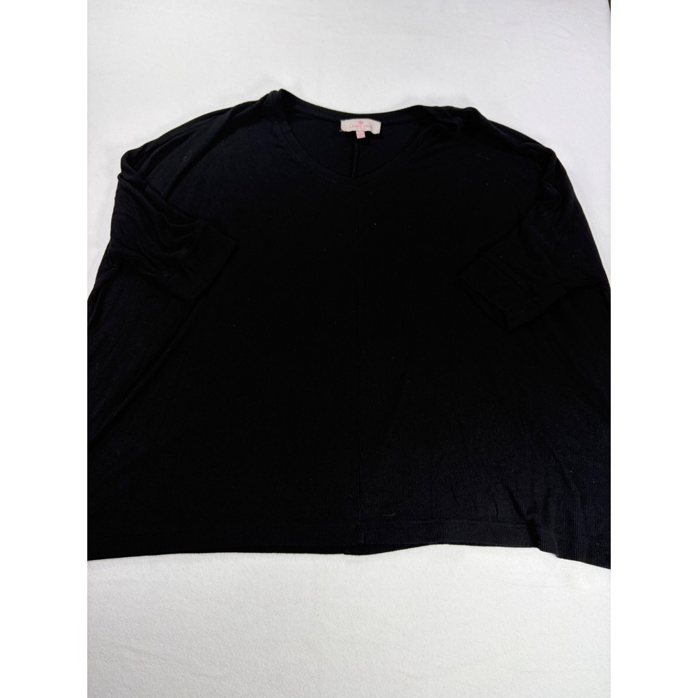 Laurie Felt Los Angeles Black Ribbed V-Neck Oversized Top M/L A392627
